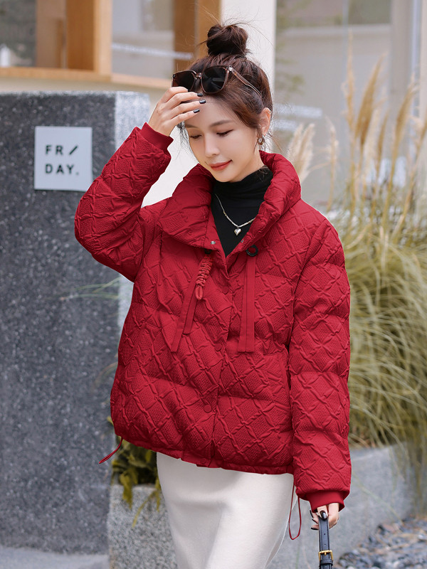 新年红色短款羽绒棉服女2026冬季新款小个子洋气立领保暖棉袄外套,女装棉衣/棉服,尚娜萱