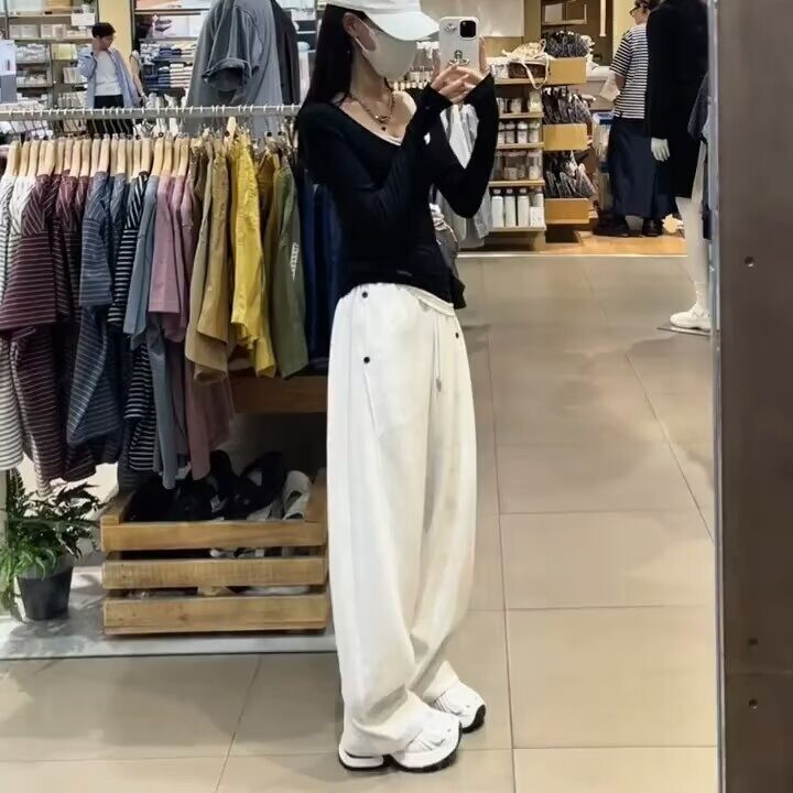 灰色休闲裤男女2025新款春秋直筒宽松阔腿裤垂感美式卫裤运动裤潮,男装休闲裤,星座1210-1
