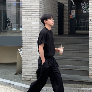 816B-T1013-P38 夏季设计感高级纯色短袖T恤情侣潮韩ins男女图片