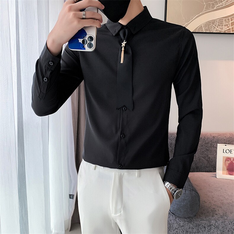 B216CS68P452025秋装新款纯色长袖衬衫送同款领带社会风,男装衬衫,电商B216（原B302）