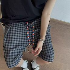 网图现货美式宽松复古深灰色格子休闲短裤男DK14/P35，男装牛仔裤，星座205-3