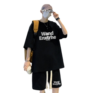 套装！夏季华夫格套装男T恤短裤男两件套大码港风TZ56-P50图片