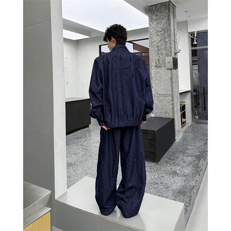 春秋男士韩系设计款牛仔割洞提花重工水洗长袖外套上衣P78,男装工装外套,电商B319