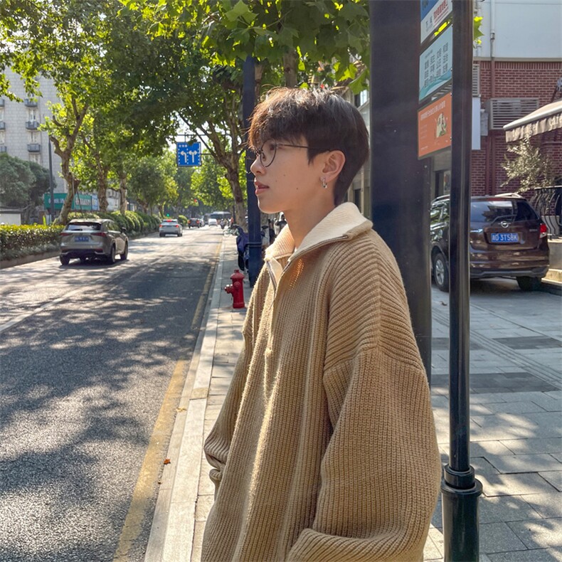 抖音直播！半高领拉链套头针织毛衣男外套男 XH13-p55图片