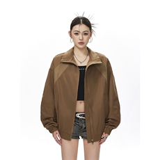 美式罗纹拼接袖子褶皱大码M-5XL教练夹克女JK78056P69控105，男装夹克，星座227-7