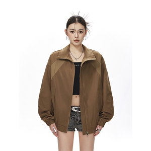 美式罗纹拼接袖子褶皱大码M-5XL教练夹克女JK78056P69控105图片