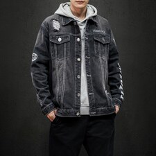 jk818-p90-限价128黑墙牛仔夹克肥仔秋款量足印花大码，男装夹克，星座103A
