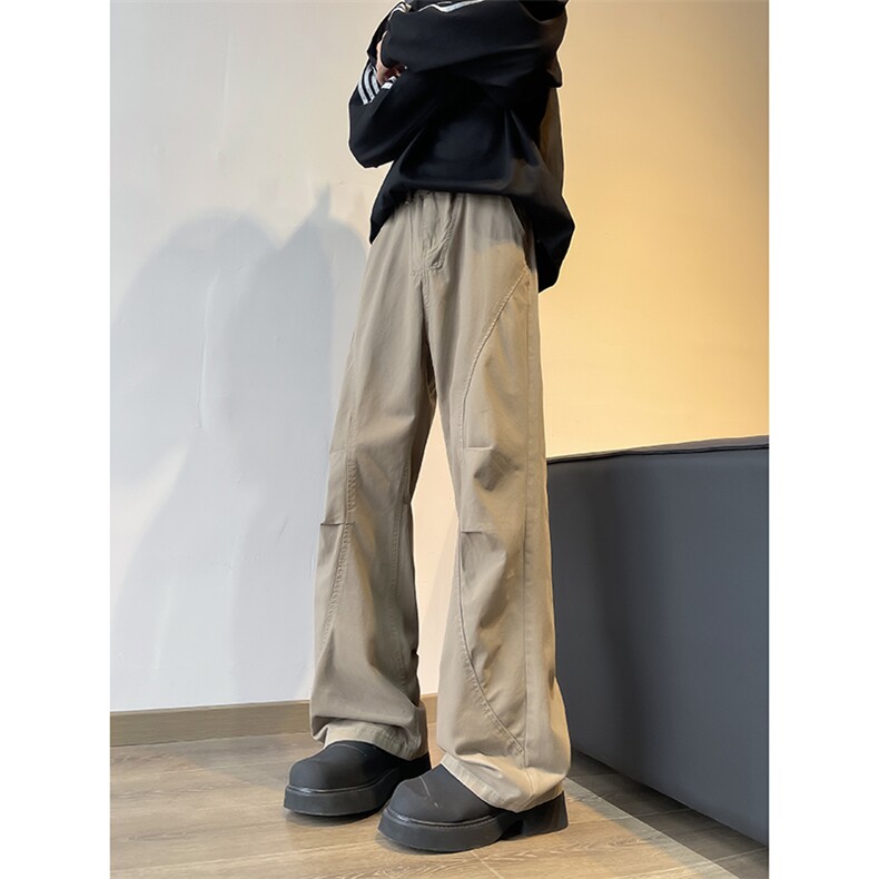 港风秋款男纯棉休闲裤褶皱拼接弯刀宽松长裤H2877P58,男装休闲裤,星座1013-1