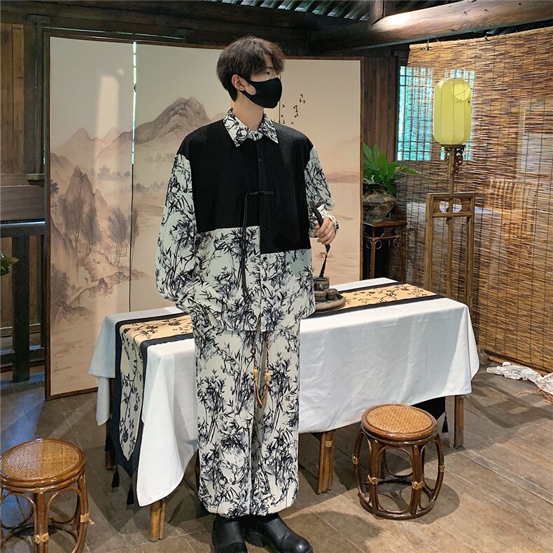 新中式长袖套装TZ88797P90衬衫CS88799P45控78裤子88798P45控68,男装衬衫,星座226-1