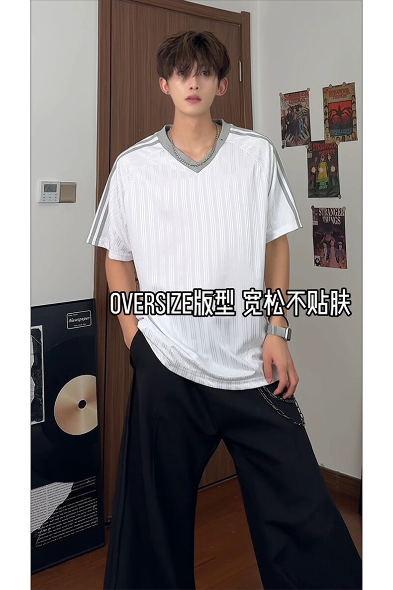 百搭休闲时尚韩版上衣高街复古运动风格痞帅短袖T恤HY787TP30控48,男装T恤,电商A102B