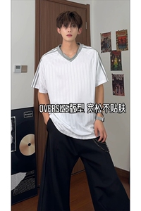 百搭休闲时尚韩版上衣高街复古运动风格痞帅短袖T恤HY787TP30控48图片