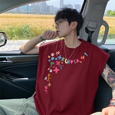 可48小时发货支持抖音得物来样二开240克重磅美式纯棉背心无袖t恤，男装T恤，电商A486-1