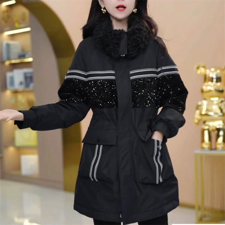 【大货已出】加绒加厚派克服女新款洋气收腰显瘦中长款保暖外套女,女装皮草,韩蔻秀
