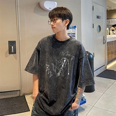 直播品质240克重磅水洗做旧短袖t恤男女SDX234-特P25控48，男装T恤，电商B367
