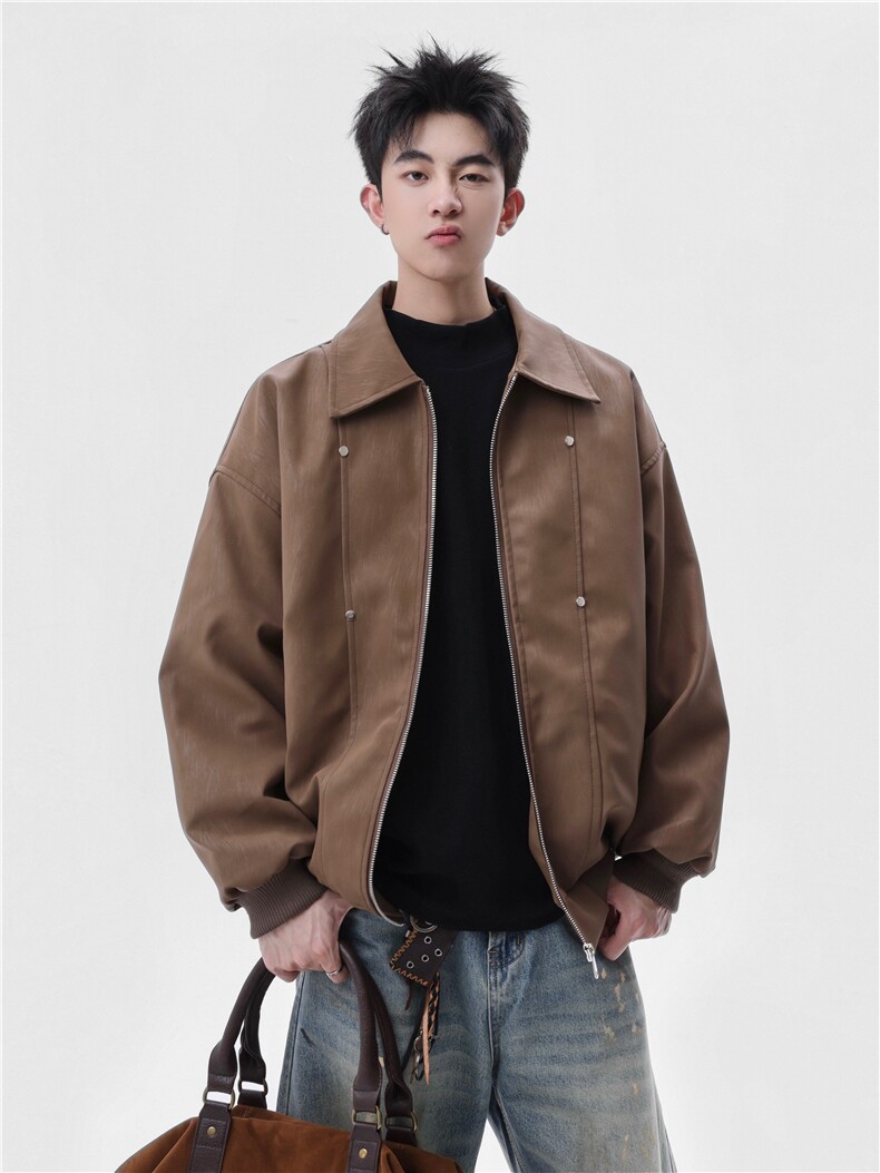 档口美式翻领纹理感PU皮夹克皮衣机车服外套JK508-P70,男装夹克,星座1213