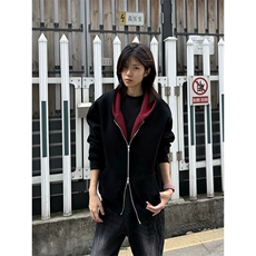 重磅高品质硬挺boxy26春装美式高街结构撞色拼接连帽卫衣开衫外套，女装短外套，电商A486-1