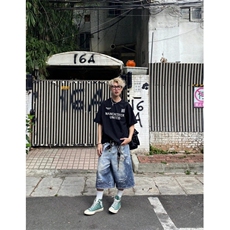DKN47LL-P60美式复古贴画印花牛仔短裤男宽松直筒七分裤，男装牛仔裤，星座1007（原301D）