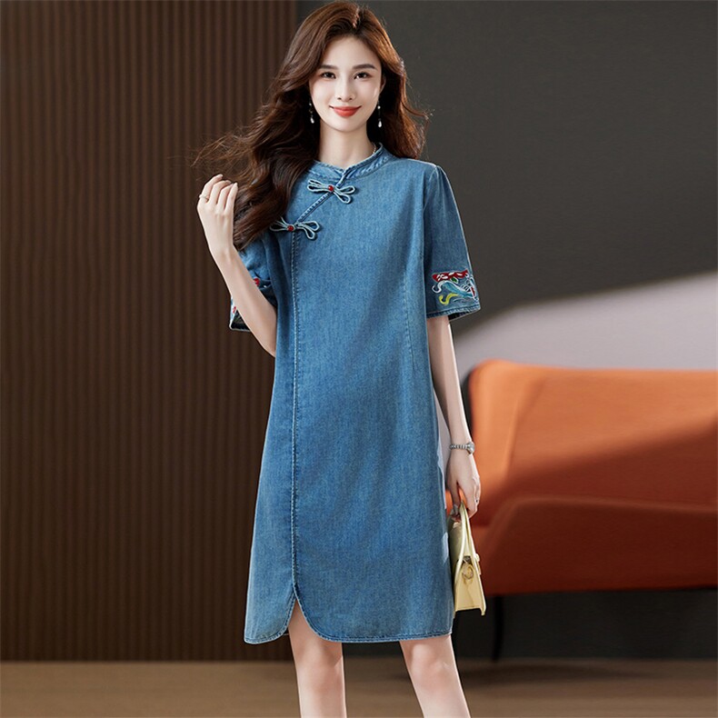2024年夏季新款时尚潮流绣花民族风韩版牛仔连衣裙，女装连衣裙，浙宝2-166