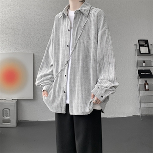 8XL-M人字纹小香风衬衫男生春秋衬衣宽松慵懒垂感外套CS29008P45图片