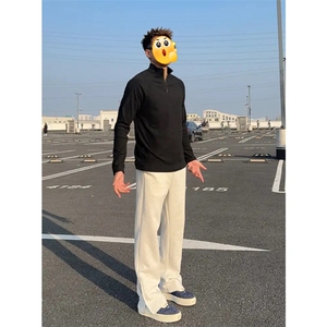 网图慎用 插肩袖半拉链双面德绒大码长袖T恤男T24508-特P25控48图片
