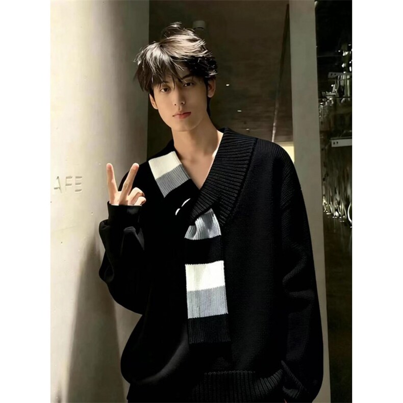 宽松V领针织衫套头上衣那女春秋新款休闲毛衣打底衫HM485p51,男装T恤,星座1112-1
