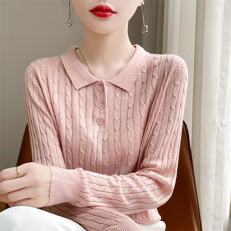 POLO领毛衣女秋冬新款时尚纯色简约百搭针织衫,女装羊毛衫,暖圣羊羊绒