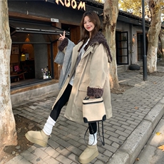 卡其色工装连帽圈圈毛拼接羽绒服女2026年冬季新款90绒长款派克服，女装羽绒服，2C159