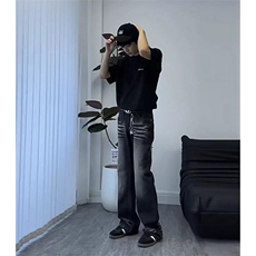 美式ins高街cleanfit重工艺水洗暗黑微喇牛仔裤货号K2401P60，男装牛仔裤，电商A063