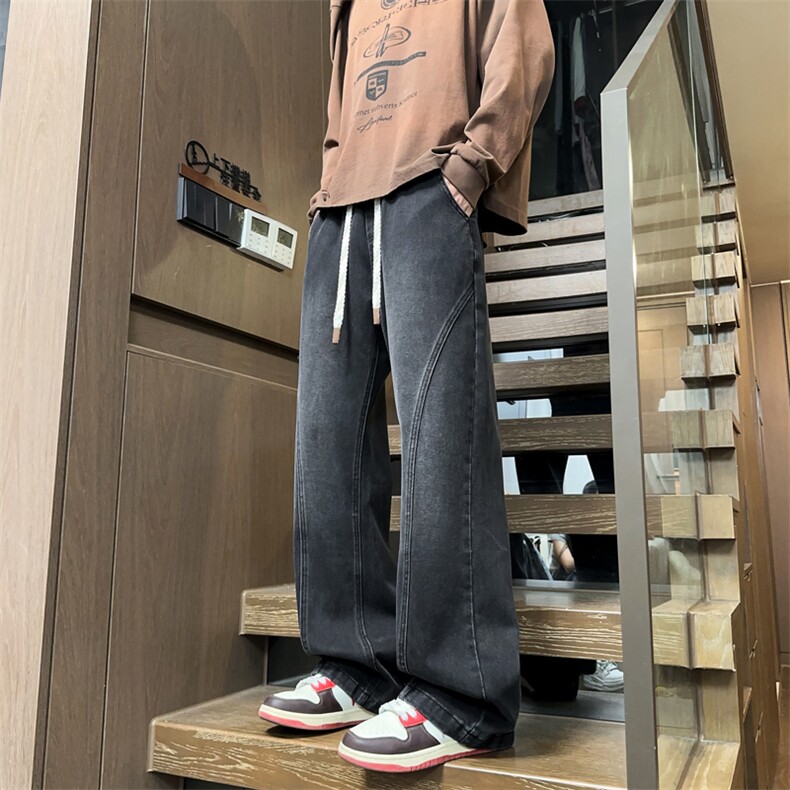 弯刀牛仔裤男生春季美式潮牌宽松百搭直筒潮流休闲长裤J8086-P45,男装牛仔裤,星座509