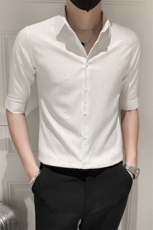 店主风社会小伙男士七分袖衬衫男休闲烫金衬衣男301A-1/CS351/P55，男装衬衫，星座301A-1