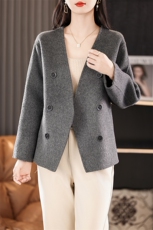 2024秋季新款纯色短款双面呢大衣通勤百搭，女装双面呢大衣，贝源羊绒