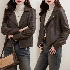 主推加绒加厚皮衣外套女2023年冬季新款小个子季机车短款上衣夹克，女装皮衣，潮流依族