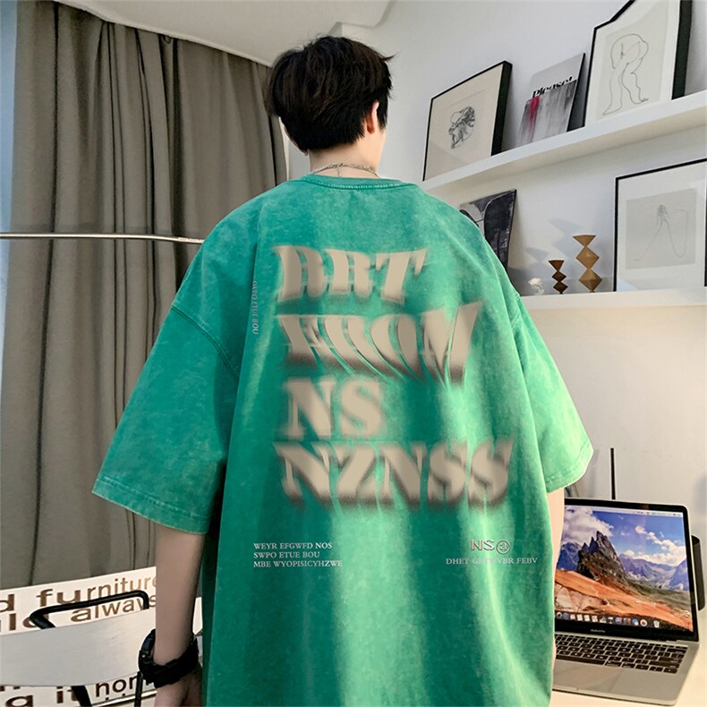 直播品质重磅240克美式复古蜡染水洗做旧宽松短袖t恤T1223-P38,男装T恤,电商A486