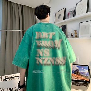 直播品质 重磅240克 美式复古蜡染水洗做旧宽松短袖t恤T1223-P38图片