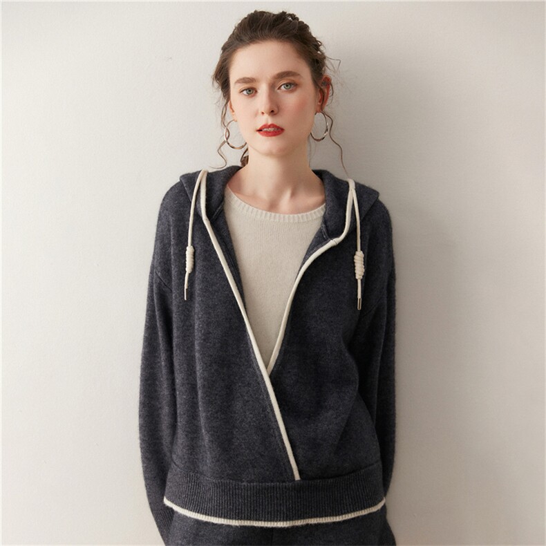 新款重工连帽开衫时尚百搭休闲风，女装针织衫/毛衣，广悦羊绒