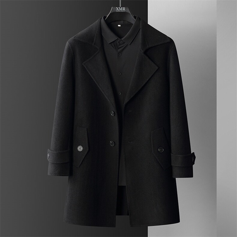 时尚男士秋冬新款羊毛大衣都市休闲百搭长款外套修身显瘦商务风衣男装，男装毛呢大衣，琳尚羊绒