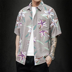 2021夏季新日系大码男马切达沙滩情侣休闲短袖印花衬衫C3027-P35，男装衬衫，电商A001