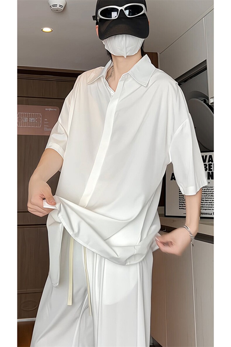 透气冰丝短袖衬衫套装DC2241上衣特P26控58/K8628长裤特P26控58,男装衬衫,电商A007