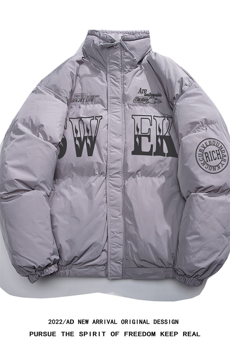 白鸭绒白底22冬季新款潮流字母印花加厚立领羽绒服YR223P195控258,男装羽绒服,电商A247-1