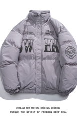 白鸭绒白底22冬季新款潮流字母印花加厚立领羽绒服YR223P195控258，男装羽绒服，电商A247-1