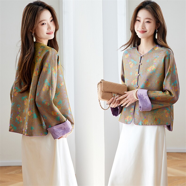 在仓~2026年春季提花玉葫芦双面穿外套落肩袖纽扣抗皱宽松上衣，女装短外套，新依时派