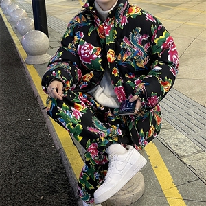 H203情侣东北大花风民族风特色牡丹大花棉袄加绒裤套装男女潮图片