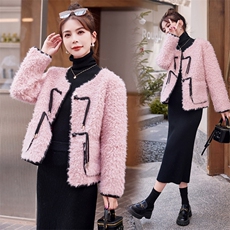 新款女装秋冬季加厚保暖仿羊羔毛外套短款宽松显瘦颗粒绒上衣，女装羊羔毛/颗粒绒，韩蜜菓