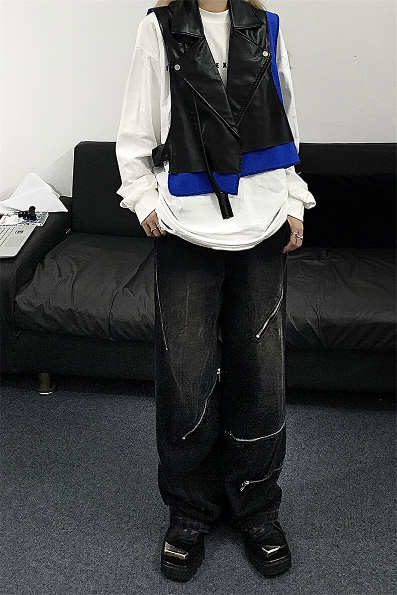B221美式ins高街小众宽松拉链牛仔裤LK23126-P70控98,男装牛仔裤,电商B221