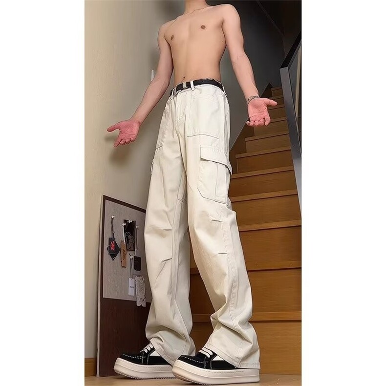 工装裤男耐磨夏季薄款浅卡其色裤子直筒宽松美式多口袋伞兵裤，男装工装外套，星座218-1（原230）