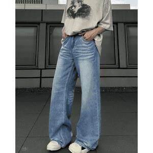 现货!港风新款2025潮流百搭直筒宽松大码牛仔裤松紧腰NZ6156-P40，男装牛仔裤，星座1103-2