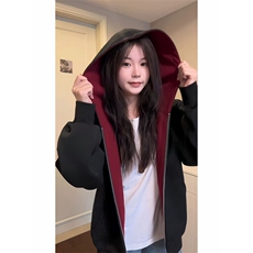 WY840-尺码S-3XL-P65-隐藏多口袋重磅撞色开衫连帽卫衣夹克，男装夹克，星座1811B