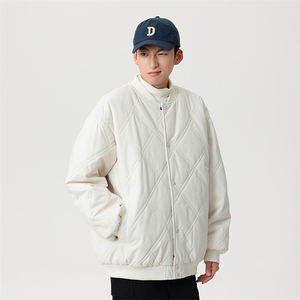 冬季纯色菱形格棒球服棉服保暖宽松休闲简约情侣款棉衣MY385-P65图片