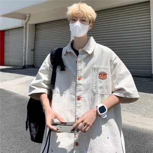 水洗牛仔衬衫泼漆撞色男刺绣衬衣 CM983图片