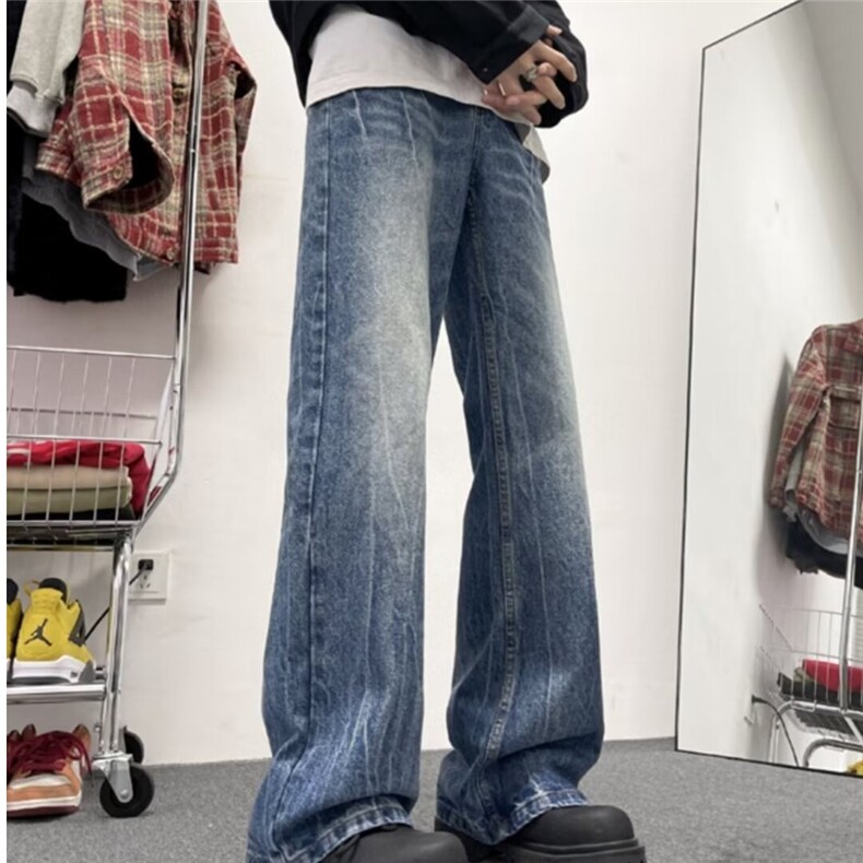 现货!港风新款2025潮流百搭直筒宽松大码牛仔裤松紧腰NZ6215-P40，男装牛仔裤，星座1103-2